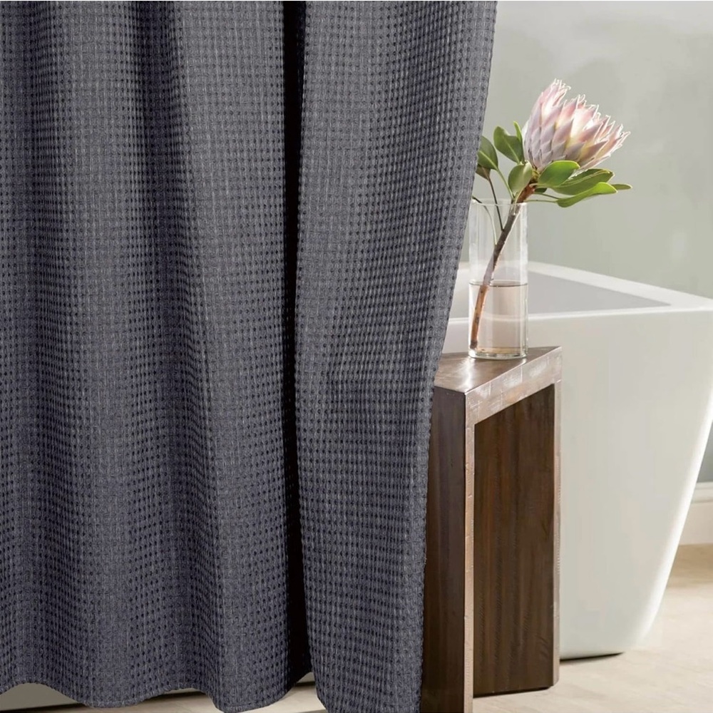 Charcoal Waffle Texture Shower Curtain - Home Bath